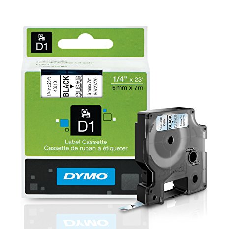 DYMO Standard D1 43610 Labeling Tape ( Black Print on Clear Tape , 1/4'' W x 23' L , 1 Cartridge)