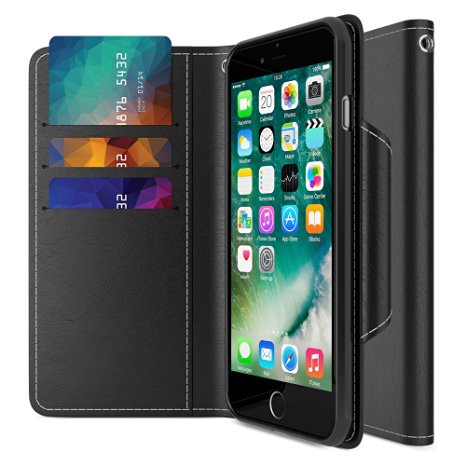 iPhone 7 Plus Wallet Case, Maxboost [Folio Style] Premium 7 Plus Card Cases STAND Feature for Apple iPhone 7 Plus 2016 [Black]Protective PU Leather Flip Cover with Card Slot Side Pocket Magnetic