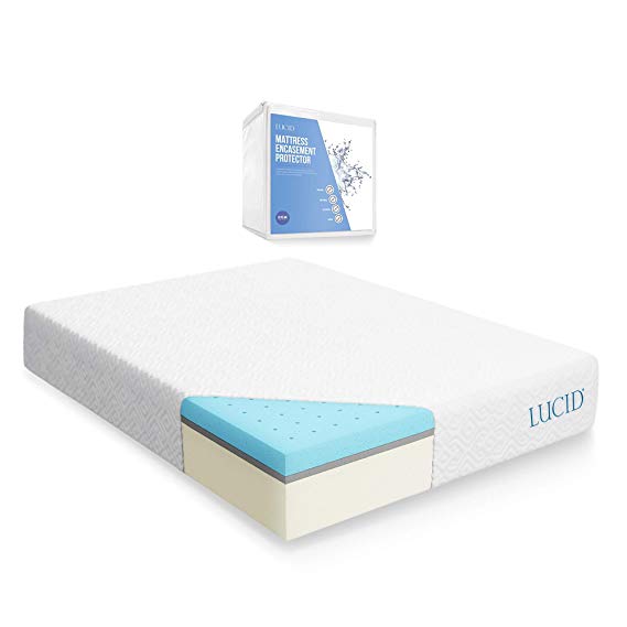 LUCID 12 Inch Gel Memory Foam Mattress - Triple-Layer - 4 Pound Density Ventilated Gel Foam - CertiPUR-US Certified - 10-Year Warranty - Twin with LUCID Encasement Mattress Protector - Twin