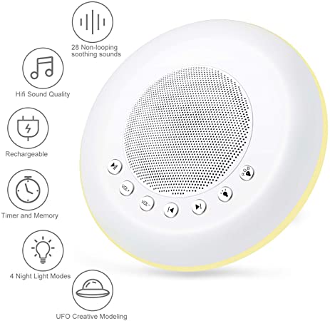 White Noise Machine for Sleeping - Vansmago Portable Sleep Sound Machine & Night Light for Baby Kid Adult,Rechargeable,28 HiFi Soothing Sound,32 Volume Control,Timer and Memory,Classic New Version