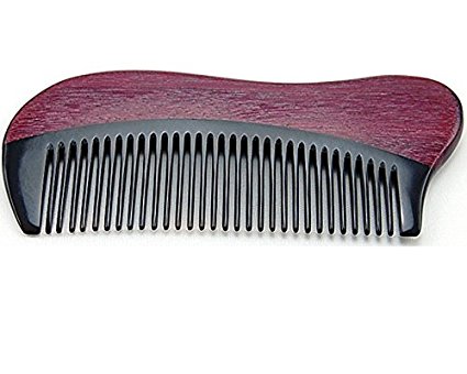Handmade Natural Buffalo Horn & Purpleheart Wood Hair Comb / Beard Comb, Anti Static Pocket Horn Comb 5"