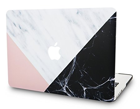 KEC MacBook Air 13 Inch Case Plastic Hard Shell Cover A1369 / A1466 (White Marble with Pink Black)