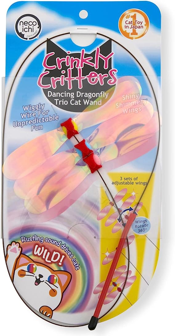 NECOICHI Crinkly Critters Dancing Dragonfly Trio Wire Cat Wand No.1 Selling Cat Toy in Japan