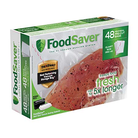 FoodSaver 8"x11" 1 Qt, Pre-Cut Food Storage Bags (48 Bags)