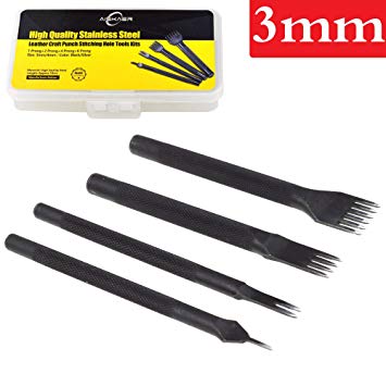 Aiskaer Latest Model Stainless Steel 3mm 1/2/4/6 Prong DIY Diamond Lacing Stitching Chisel Set Leather Craft Kits,Has Been Polished, More Sharp and Durable