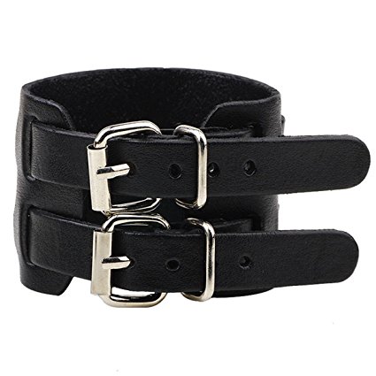 NIANPU Cool Tribe Wide Wristband Cuff Bracelet Bangle Genuine Leather Chain Rope Punk Rock (Black)