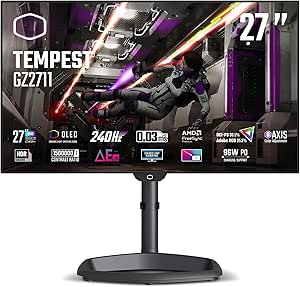 Cooler Master Tempest GZ2711 27” OLED 2K 144Hz|240Hz QHD 2560 x 1440 PC Monitor, 0.03ms (MPRT), HDR10, DCR, FreeSync Premium, DP1.4 * 2, HDMI 2.1 * 2, USB B*1, USB A*2, USB C*1 (CMI-GZ2711-US)