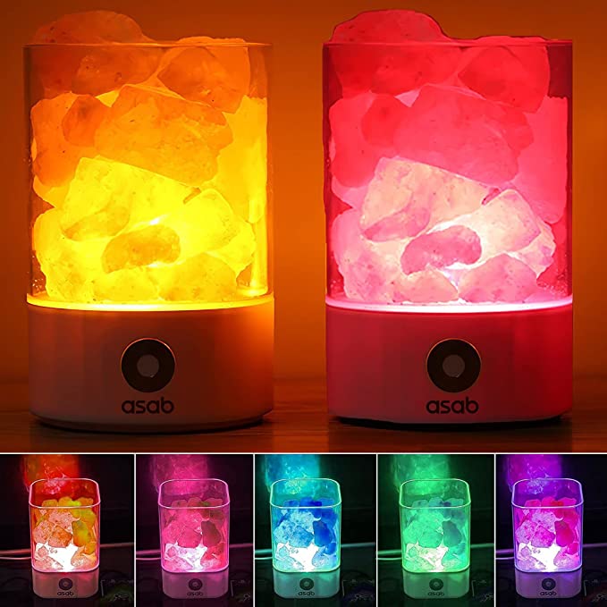 ASAB Himalayan Salt Lamp Colour Changing | Salt Rock Lamp USB Powered Glow Basket Box | Natural Rock Crystal Lamp Healing Ionizing Night Light (Round) Ideal for Home Decor, Night Light & Gifts