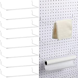 8 Pcs Paper Towel Holder for Pegboard Extendable Peg Board Organizer Accessories Pegboard Paper Towel Holder Pegboard Accessories for Craft Room, Laundry Room, Kitchen, Bathroom, Workshop (White)