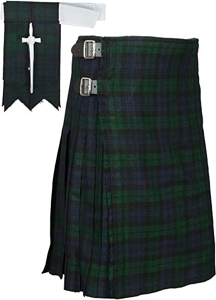 Scottish Black Watch Tartan Kilt FREE Flashes & Kilt Pin