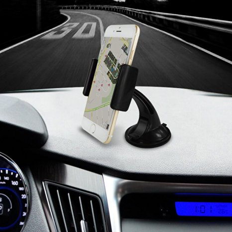 Car Mount,(One Touch Installation) Ilyever 360°Rotation Universal Dashboard Windshield Car Holder Cradle Phone Stand for Iphone 6 Plus/6 5s 5 Samsung Galaxy S6 Edge/S6 S5 S4 S3 Note Google Nexus 5 4