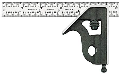 Starrett 11H-6-4R 6-Inch Combination Square with Cast Iron Head and Black Wrinkle Finish