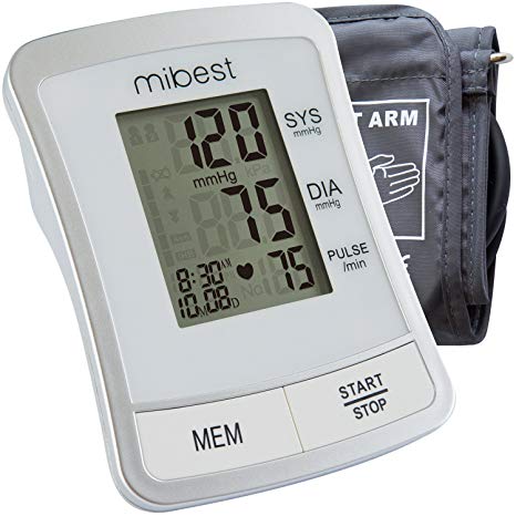 MIBEST Portable Blood Pressure Monitor - BP Cuff Meter with Display - Standard Size Blood Pressure Machine 8.66-14.17" - Blood Pressure Tester with Carrying Bag - Blood Pressure Gauge with Memory