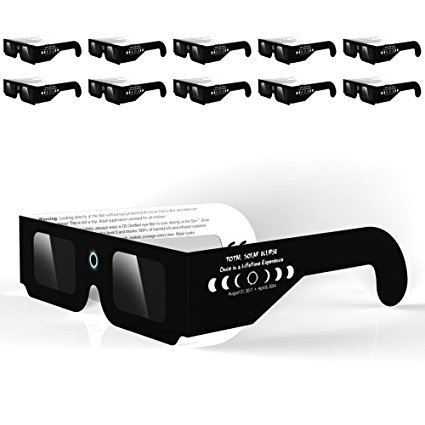 (10 pairs) Solar Eclipse Glasses for the Great American Eclipse 2017 Safe Solar Viewing, Viewer and Filter, Eye Protection , CE and ISO Certified - Black