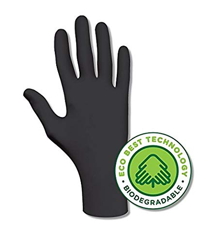 Showa Best 6112PF  Eco Best Technology Biodegradable Industrial Grade Nitrile Glove, Disposable, Powder-Free, 4 mil Thickness, Medium, Black (Pack of 100)