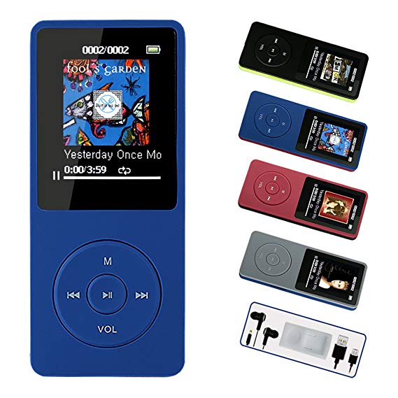 FenQan MP3 Player, MP3 Music Player HiFi Sound, Portable Multi-color, 8GB Memory Support 64G TF Card,70 Hours Playback 1.7" Colorful Screen, With Multifunction Video, Photo Viewer, FM Radio-Blue