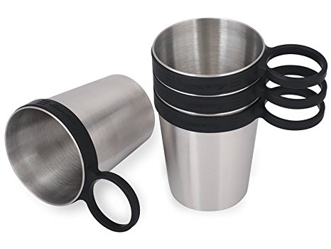 Housavvy Camping Pint Tumbler Stainless Steel, 16 oz PACK of 4, with Silicone Pint Cup Rings, Great Using as Pint Glasses, To Go Coffee Cups, Camping Mug, Travel Mug, Beer Mug, Wine Mug