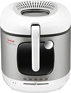 Tefal FR4800 Mega 2 kg Elektrische Fritteuse | 3,3 L Öl-Kapazität | Anti-Geruchs-Filter | spülmaschinenfeste Teile | Sichtfenster | einstellbares Thermostat | Weiß/Edelstahl