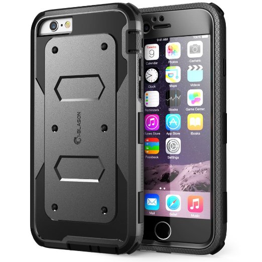 i-Blason Armorbox Dual Layer Hybrid Full-body Protective Case with Front Cover and Built-in Screen Protector for Apple iPhone 6 - Black