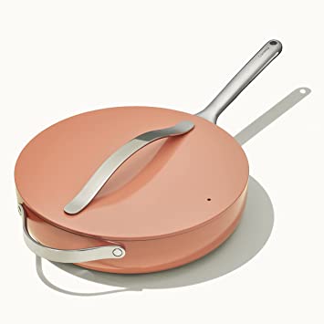 Caraway Nonstick Ceramic Sauté Pan with Lid (4.5 qt, 11.8") - Non Toxic, PTFE & PFOA Free - Oven Safe & Compatible with All Stovetops (Gas, Electric & Induction) - Perracotta