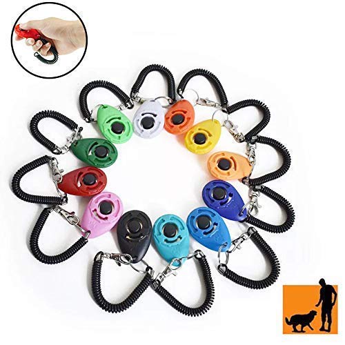 Rocutus 12 Pieces Colorful Pet Dog Training Clicker,Oval Pet Trainer Clicker with Wrist Strap,Pet Training Ring,Train Dog, Cat, Horse, Pets for Clicker Training