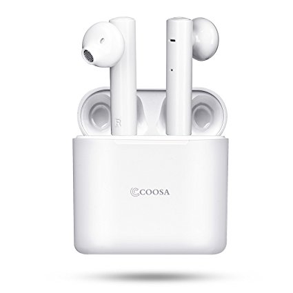 COOSA Wireless Earbuds Stereo Bluetooth In-Ear Earpieces Earphone Sports TWS Headphones Hands Free Noise Cancelling with Microphone and Charging Case for iPhone Samsung IOS Android Smartphones (White)