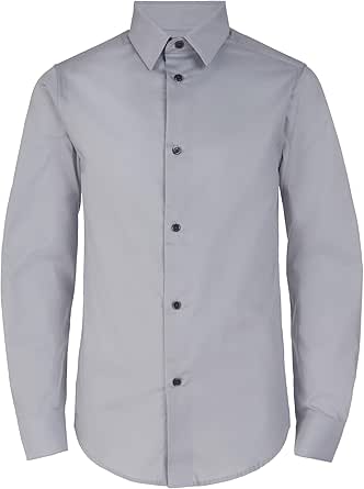 Calvin Klein Boys' Long Sleeve Slim Fit Dress Shirt, Button-Down Style with Cuffs & Shirttail Hem