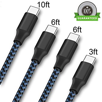 USB Type C Cable, ONSON 4Pack 3FT 6FT 6FT 10FT Nylon Braided USB A to USB C Charger Cable Fast Charging Cord for Samsung Galaxy Note 8 S8 Plus, LG G5 G6 V30, HTC 10, Nexus 5X/6P,Google Pixel XL - Blue