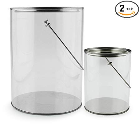 Clear Plastic Paint Cans (Gallon and Quart Combo Pack, Set of 2); Arts & Crafts Paint Buckets for Decorative & Party Use