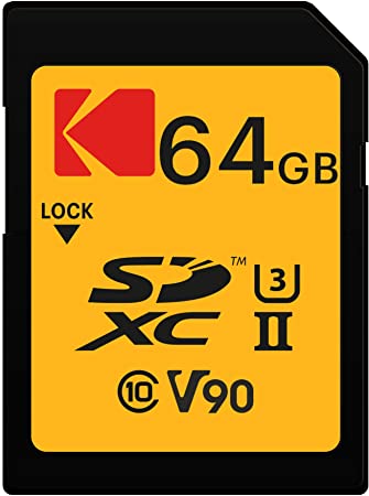 Kodak 64GB UHS-II U3 V90 Ultra Pro SDXC Memory Card - Up to 300MB/s Read Speed and 270MB/s Write Speed