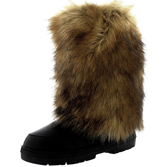 Womens Tall Rabbit Fur Covered Snow Rain Waterproof Yeti Eskimo Winter Boots