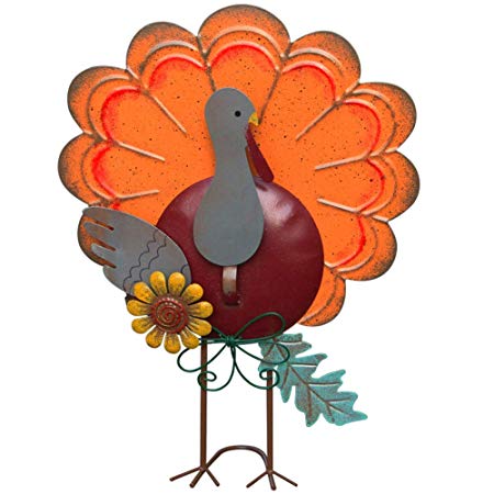 ATDAWN Metal Free Standing Turkey Decoration for Autumn Fall Thanksgiving Harvest Halloween Home Decor (Orange)