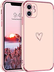 BENTOBEN iPhone 12 Mini Phone Case, Cute Heart Pattern Slim Fit Soft Flexible Shockproof TPU Bumper Protective Women Girls Boys Men Non-Slip Lightweight Cover for iPhone 12 Mini 5.4 Inch, Pink