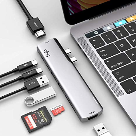 MAKETECH USB C Hub, 8-in-1 Multi-Port MacBook Pro Adapter Dongle for 2019/2018/2017/2016 MacBook Pro 13/15", 2019/2018 MacBook Air-Thunderbolt 3 (40Gbps), 4K HDMI, Type C Data Port, SD/TF Card Reader