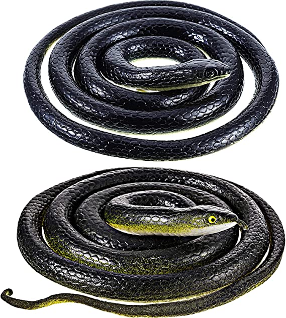 2 Pieces Large Rubber Snakes Realistic Fake Snakes 51 Inches and 47 Inches Black Mamba Snakes Toys to Keep Birds Away or Halloween Decorations