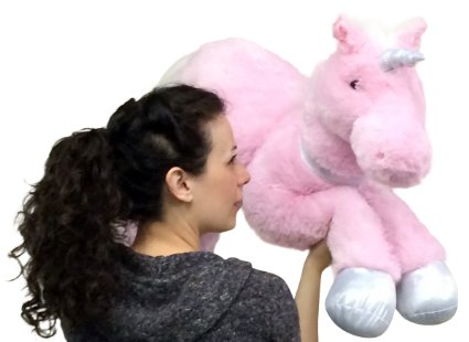 Large Stuffed Unicorn 37 Inches Wide Superior Quality Soft Big Plush Animal Pink Color