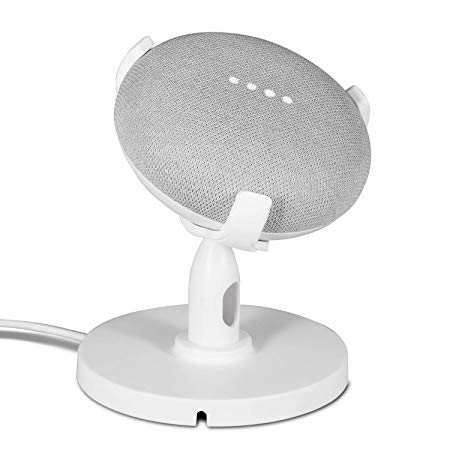 oGoDeal Desktop Stand Mount Table Holder Pedestal Compatible with Google Home Mini and Nest Mini Speaker, 2019 Upgrade 360 Degree Adjustable, Improves Sound Visibility and Appearance – White