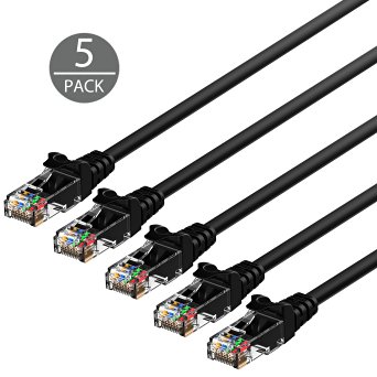 Ethernet Cable, Rankie 5-Pack RJ45 Cat 6 Ethernet Patch LAN Network Cable - 7 Feet (Black) - R1302C