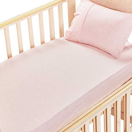 100% Organic Cotton 2 Piece Bedding Set with 1 Toddler Deep Pocket Fitted Sheet, 1 Toddler Pillowcase, Pink by NTBAY