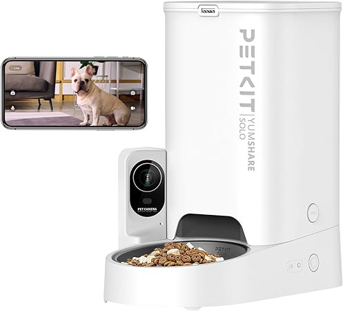 PETKIT Automatic Pet Feeder with Camera, 1080P HD Video with Night Vision, 2.4G WiFi Cat Dog Feeder with 2-Way Audio,Smart App Control Pet Dry Food Dispenser for Cats and Dogs with Non-Stick Food Bowl