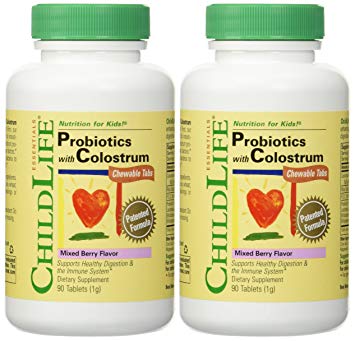 CHILD LIFE ESSENTIALS, Child Life Probiotics Plus Colostrum Chewable Tablets, Mixed Berry Flavor, 90 Count 2-pack