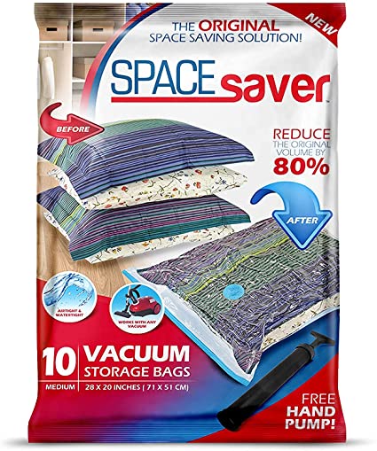 Spacesaver Premium Vacuum Storage Bags. 80% More Storage! Hand-Pump for Travel! Double-Zip Seal and Triple Seal Turbo-Valve for Max Space Saving! (Medium 10 pack)
