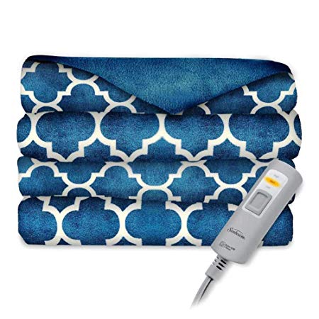 Sunbeam Heated Throw Light Blue and White