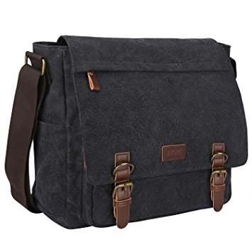 S-ZONE 15 Inches Laptop Men's Large Laptop Messenger Shoulder Bag Vintage Canvas Briefcase Crossbody Day Bag