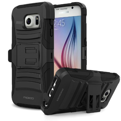 MoKo Galaxy S6 Case Heavy Duty Full Body Rugged Holster Cover Case with Swivel Belt Clip - Dual Layer Shock Resistant Samsung Galaxy S6 2015 Release Case Lifetime Warranty BLACK