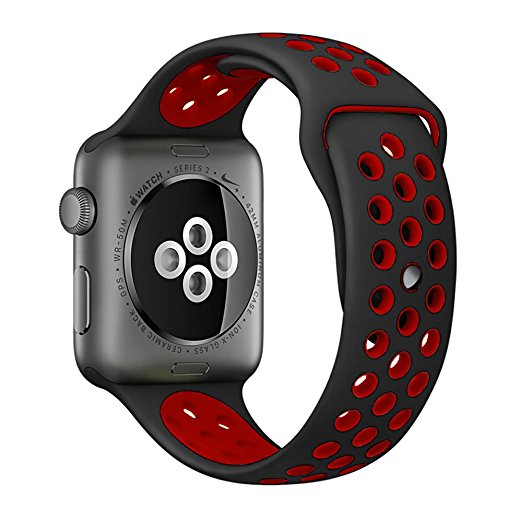 Sports Band for Apple Watch 38mm 42mm - JAZ Durable Soft Silicone Replacement Sport Band iWatch Strap for Apple Watch Series 3 Apple Watch Series 2 Apple Watch Series 1 42mm Black-Red