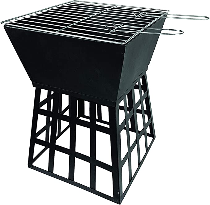 LIVIVO Outdoor Garden Fire Pit Brazier Burner Square Stove Outdoor Heater With BBQ Grill (Square 48cm)