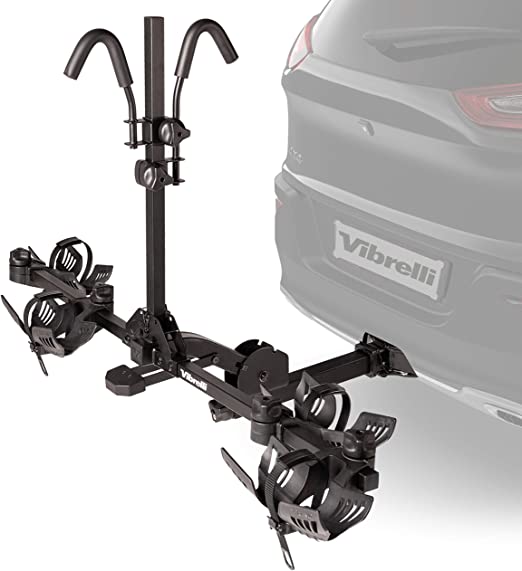 Vibrelli Bike Hitch Rack for Cars, SUV - Holds 130lbs - Anti-Wobble - 2 Bicycle Carrier for Fat Tire, Ebikes, Road, Mountain, MTB - Tilt Up/Fold Down - Locking Tow Hitch Mount Platform Bike Holder