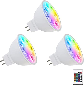 Makergroup Color Changing MR16 LED Bulbs, RGB GU5.3 Bi-pin Light, Warm White 15 Multicolors and 4-Level Brightness on Remote Control for 12V Low Voltage Landscape Lighting and Holiday Lights 4W 3-Pack