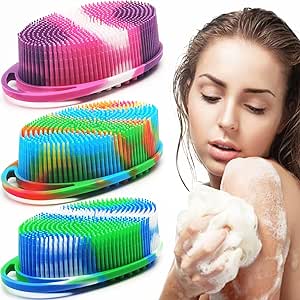 Silicone Body Brush, Exfoliating Body Scrubber, Silicone Body Scrubber Loofah, Silicone Bath Brush, Soft Exfoliating Body Bath Shower Scrubber Brush for Kids and Adults All Kinds of Skin 3 Pack